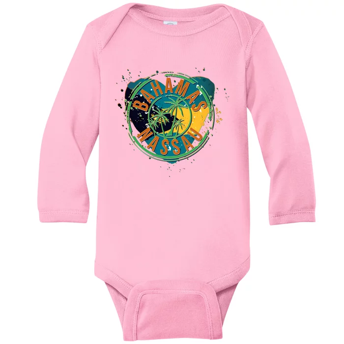 Bahamas Nassau Paint Stamp Emblem Baby Long Sleeve Bodysuit