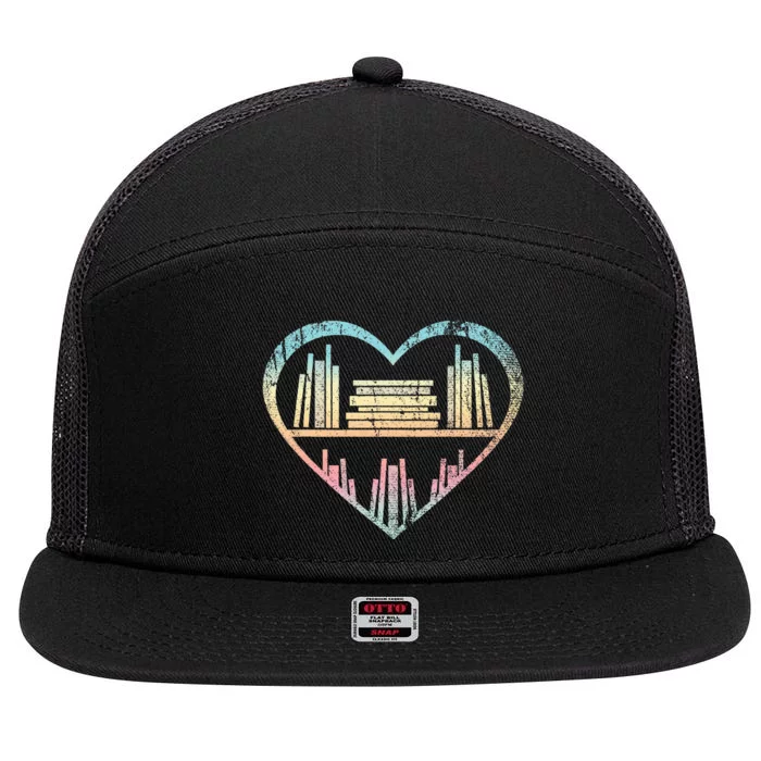 Book Nerd Reader Heart Librarian Gift Love Reading 7 Panel Mesh Trucker Snapback Hat