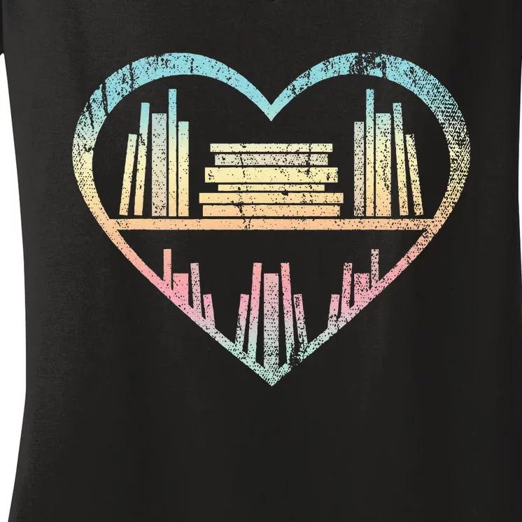 Book Nerd Reader Heart Librarian Gift Love Reading Women's V-Neck T-Shirt