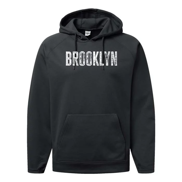 Brooklyn Ny Retro Text New York Love Brooklyn Bridge Performance Fleece Hoodie