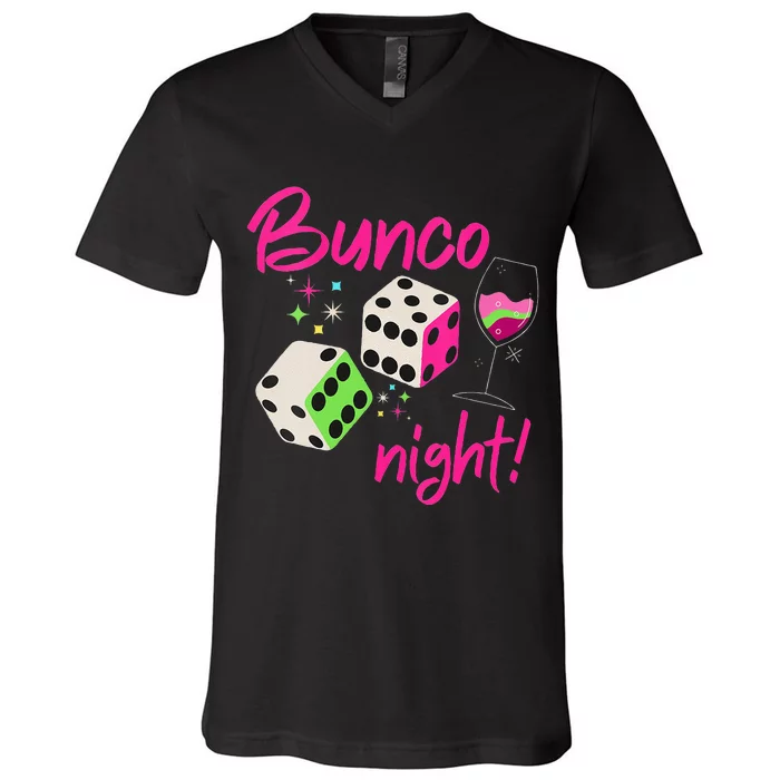 Bunco Night Retro Dice Wine Prize V-Neck T-Shirt