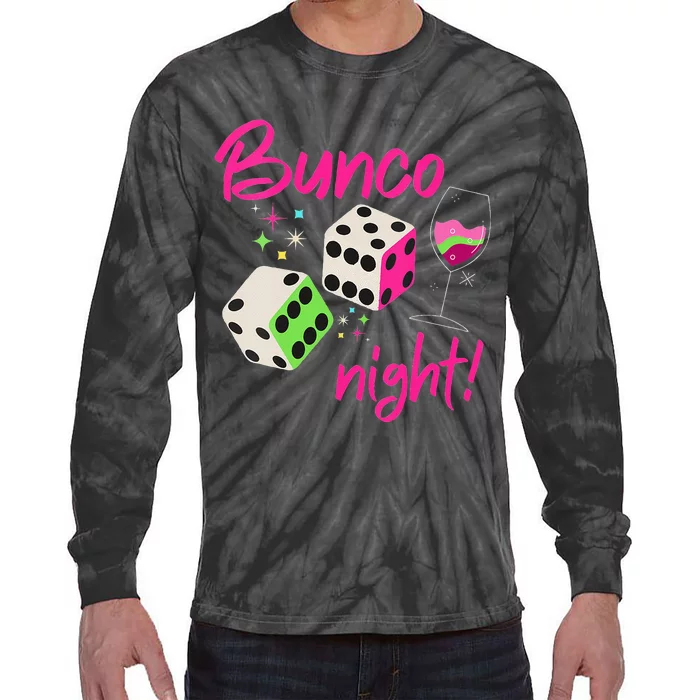 Bunco Night Retro Dice Wine Prize Tie-Dye Long Sleeve Shirt