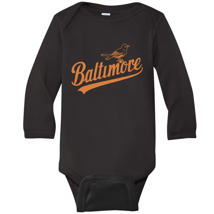 Baltimore Name Retro Vintage Baby Long Sleeve Bodysuit