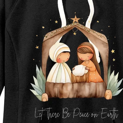 Boho Nativity Scene Let There Be Peace on Earth Christmas Women's Fleece Hoodie