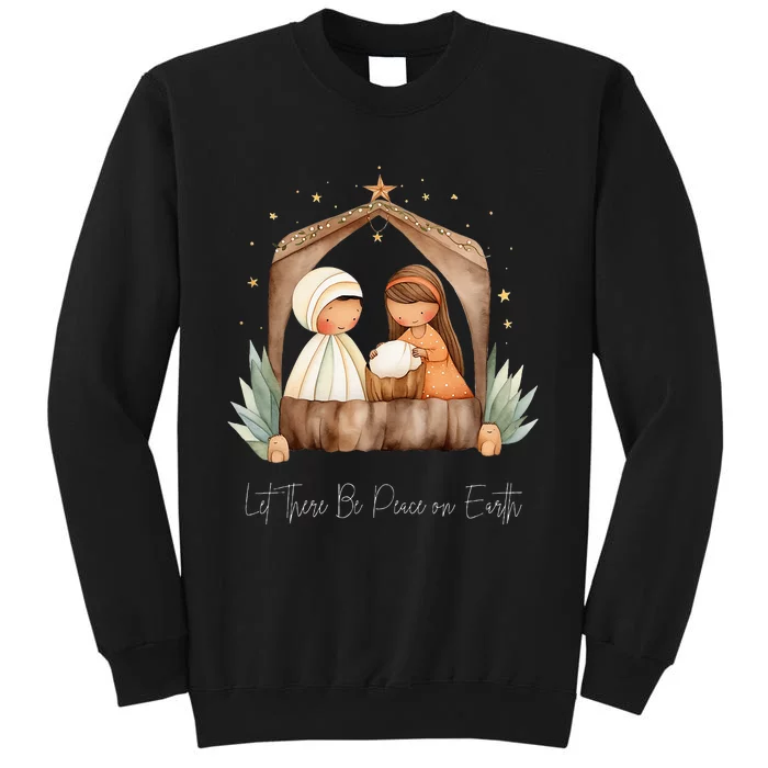 Boho Nativity Scene Let There Be Peace on Earth Christmas Tall Sweatshirt