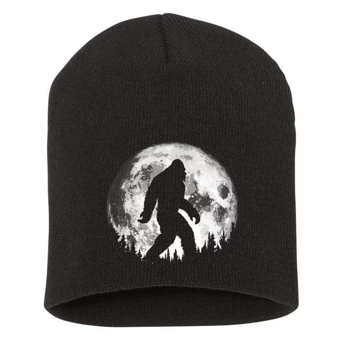 Bigfoot Night Stroll! Cool Full Moon Night & Trees Sasquatch Short Acrylic Beanie