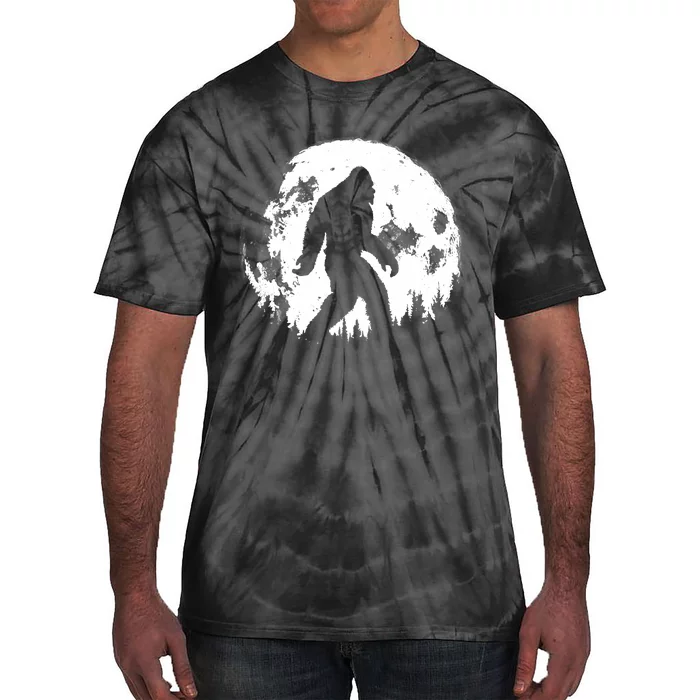 Bigfoot Night Stroll! Cool Full Moon Night & Trees Sasquatch Tie-Dye T-Shirt