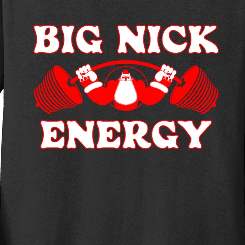 Big Nick Santa Claus Energy Weight Lifting Bodybuilding Xmas Kids Long Sleeve Shirt