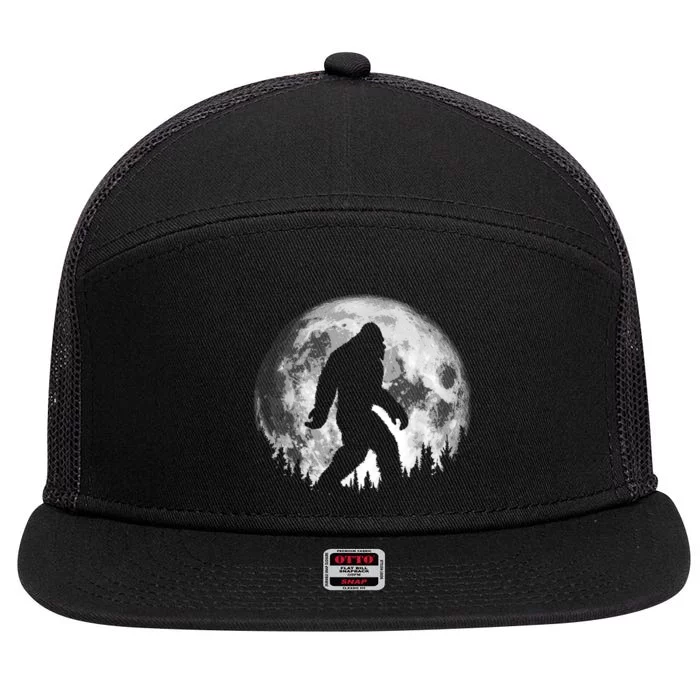 Bigfoot Night Stroll! Cool Full Moon & Trees Sasquatch 7 Panel Mesh Trucker Snapback Hat