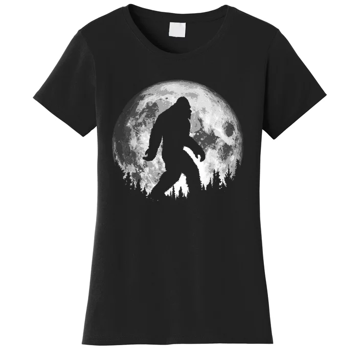 Bigfoot Night Stroll! Cool Full Moon & Trees Sasquatch Women's T-Shirt