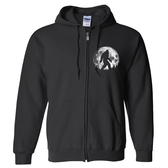 Bigfoot Night Stroll! Cool Full Moon & Trees Sasquatch Full Zip Hoodie