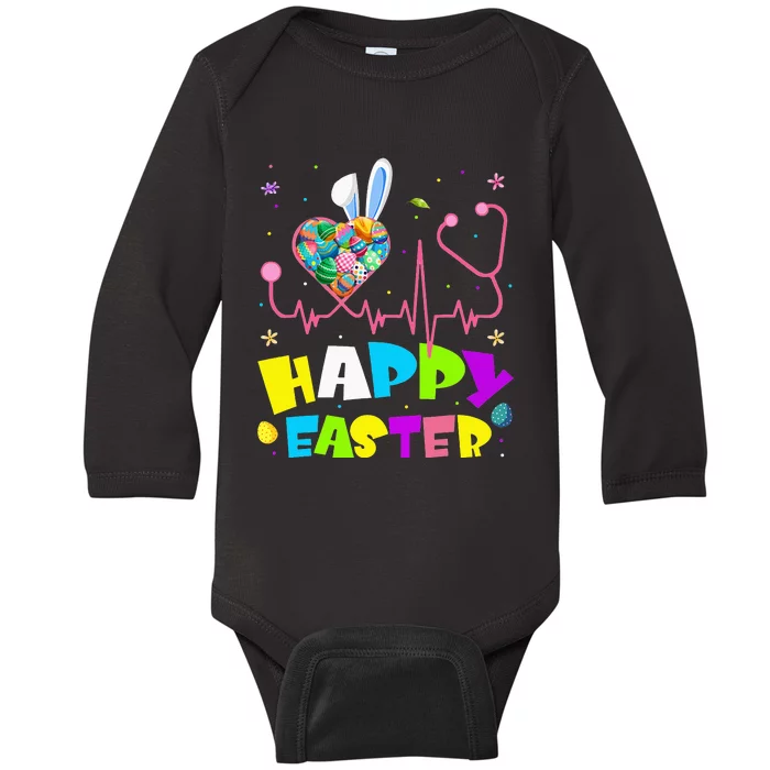 Bunny Nurse Stethoscope Happy Easter Eggs Rabbit Nurses Baby Long Sleeve Bodysuit