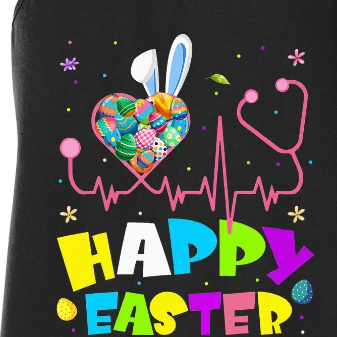 Bunny Nurse Stethoscope Happy Easter Eggs Rabbit Nurses Women's Racerback Tank