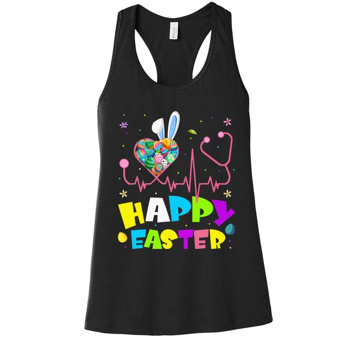 Bunny Nurse Stethoscope Happy Easter Eggs Rabbit Nurses Women's Racerback Tank