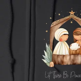 Boho Nativity Scene Let There Be Peace on Earth Xmas Full Zip Hoodie