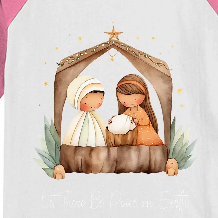 Boho Nativity Scene Let There Be Peace on Earth Xmas Kids Colorblock Raglan Jersey