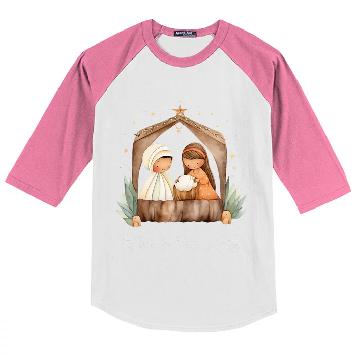 Boho Nativity Scene Let There Be Peace on Earth Xmas Kids Colorblock Raglan Jersey