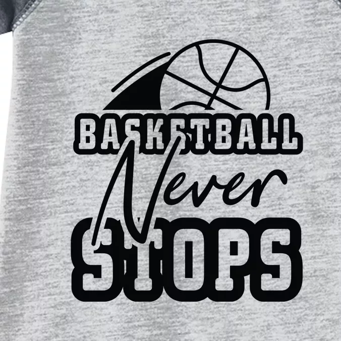 Basketball Never Stops Gift For Basketball Player Team Sport Bball Infant Baby Jersey Bodysuit