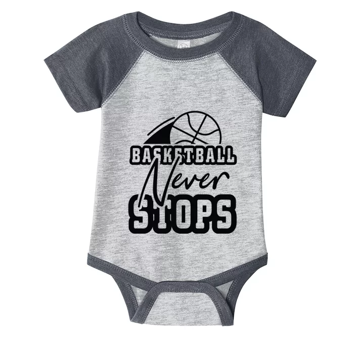 Basketball Never Stops Gift For Basketball Player Team Sport Bball Infant Baby Jersey Bodysuit