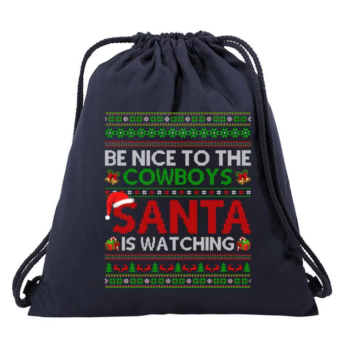 Be Nice To The Cow Santa Is Watching Ugly Christmas Gift Drawstring Bag