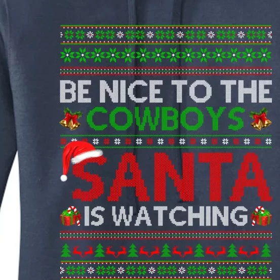 Be Nice To The Cow Santa Is Watching Ugly Christmas Gift Women's Pullover Hoodie