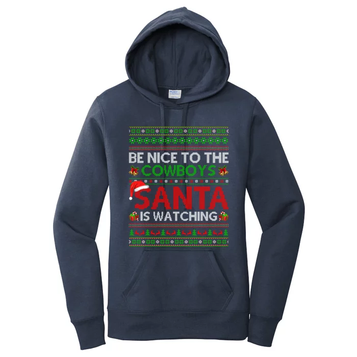 Be Nice To The Cow Santa Is Watching Ugly Christmas Gift Women's Pullover Hoodie