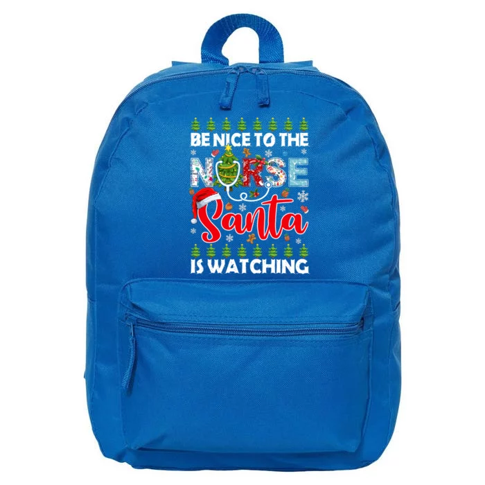 Be Nice To The Nurse Santa Is Watching Ugly Xmas Sweater Gift 16 in Basic Backpack