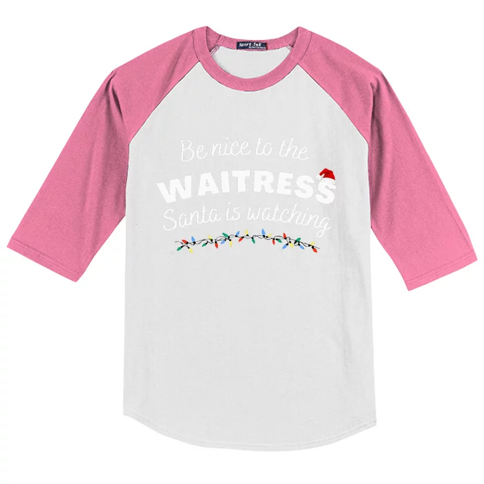 Be nice to the waitress Santa is Watching Funny Xmas Kids Colorblock Raglan Jersey