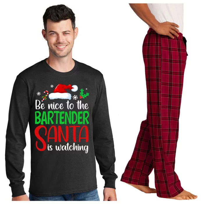 Be Nice To The Bartender Santa Is Watching Xmas Gift Long Sleeve Pajama Set