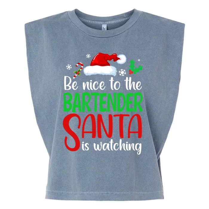 Be Nice To The Bartender Santa Is Watching Xmas Gift Garment-Dyed Women's Muscle Tee