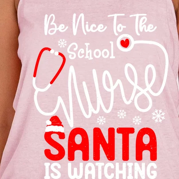 Be Nice To The School Nurse Santa Is Watching School Nurse Gift Women's Knotted Racerback Tank