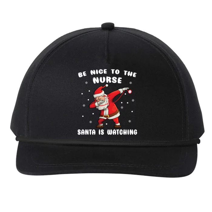 Be Nice To The Nurse Santa Is Watching Funny Santa Nurse Gift Snapback Five-Panel Rope Hat