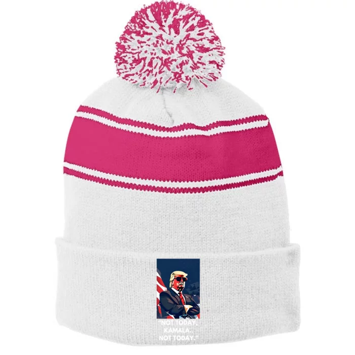 Bmooney39452 Not Today Kamala Not Today Stripe Pom Pom Beanie