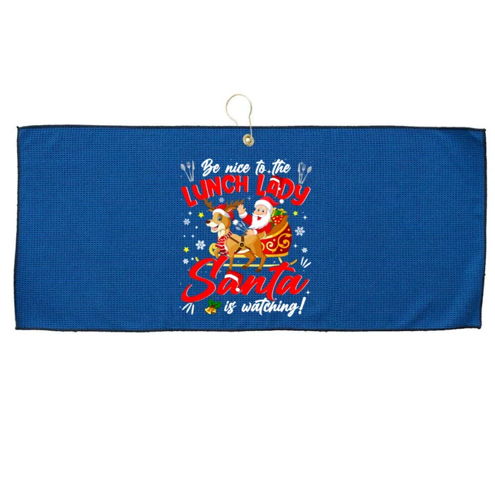 Be Nice To The Lunch Lady Christmas Santa Reindeer Sleigh Large Microfiber Waffle Golf Towel