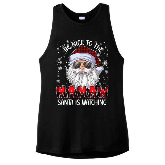 Be Nice To The Mamaw Santa Is Watching Christmas Gift Ladies Tri-Blend Wicking Tank