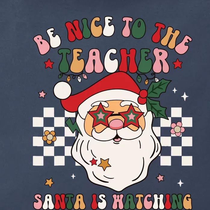 Be Nice To The Teacher Santa Is Watching Retro Christmas Zip Tote Bag