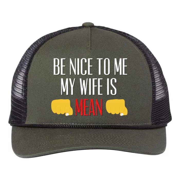 Be Nice To Me My Wife Is Mean Funny Relationship Cool Gift Retro Rope Trucker Hat Cap