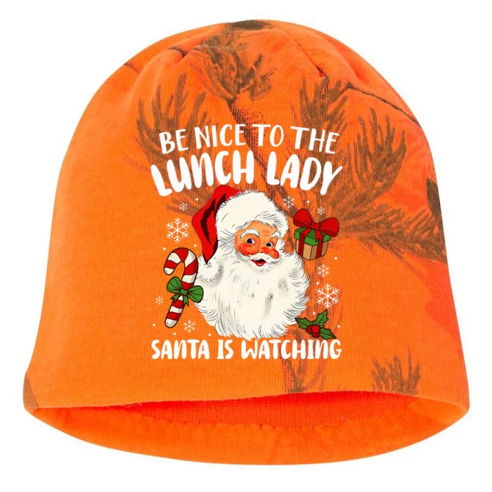 Be Nice To The Lunch Lady Santa Is Watching Christmas Kati - Camo Knit Beanie