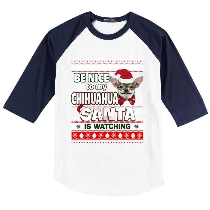 Be Nice To Me I Know Santa Chihuahua Dog Funny Christmas Gift Baseball Sleeve Shirt