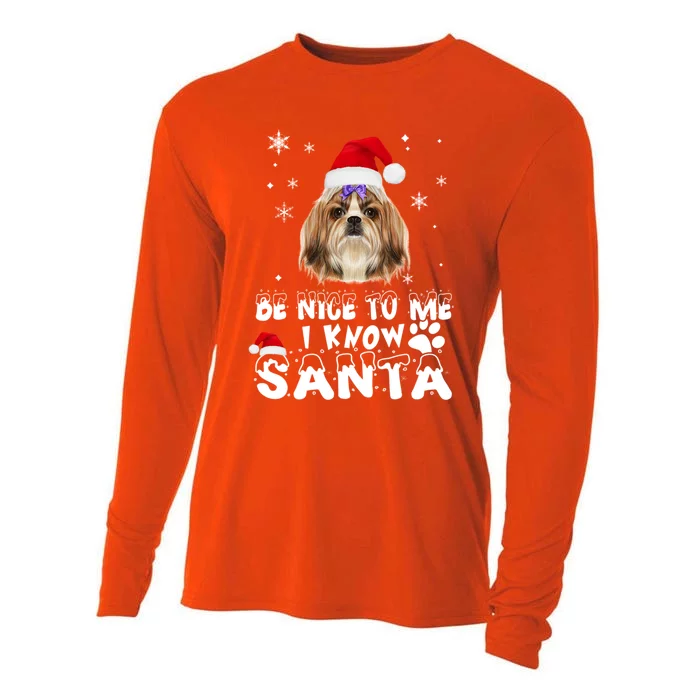 Be Nice To Me I Know Santa Shih Tzu Dog Christmas Xmas Gift Cooling Performance Long Sleeve Crew