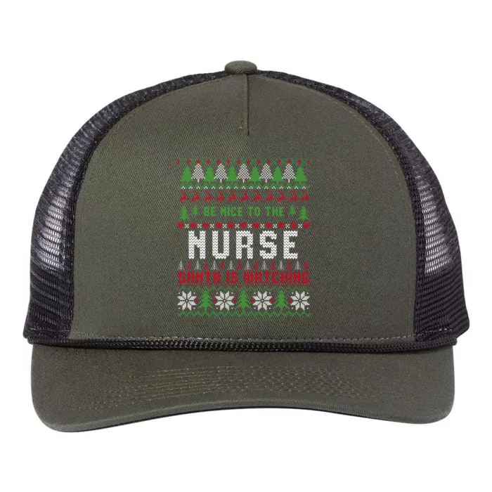 Be Nice To The Nurse Santa Is Watching Christmas Sweater Cute Gift Retro Rope Trucker Hat Cap