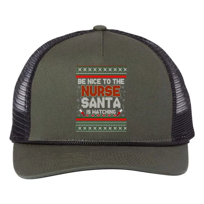 Be Nice To The Nurse Santa Is Watching Ugly Christmas Sweater Retro Rope Trucker Hat Cap