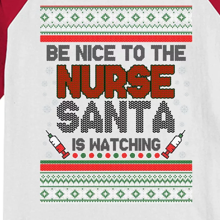 Be Nice To The Nurse Santa Is Watching Ugly Christmas Sweater Kids Colorblock Raglan Jersey