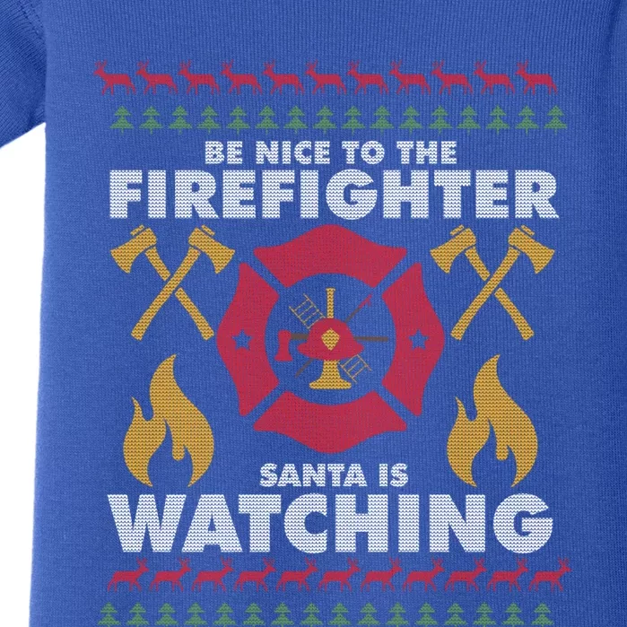 Be Nice To The Firefighter Xmas Perfect For Christmas Gift Baby Bodysuit