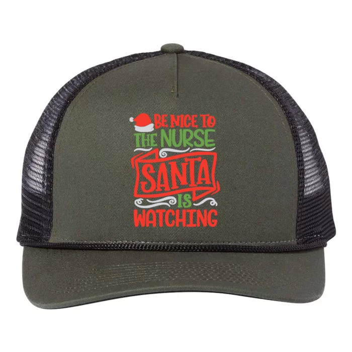 Be Nice To The Nurse Santa Is Watching Nursing Christmas Retro Rope Trucker Hat Cap