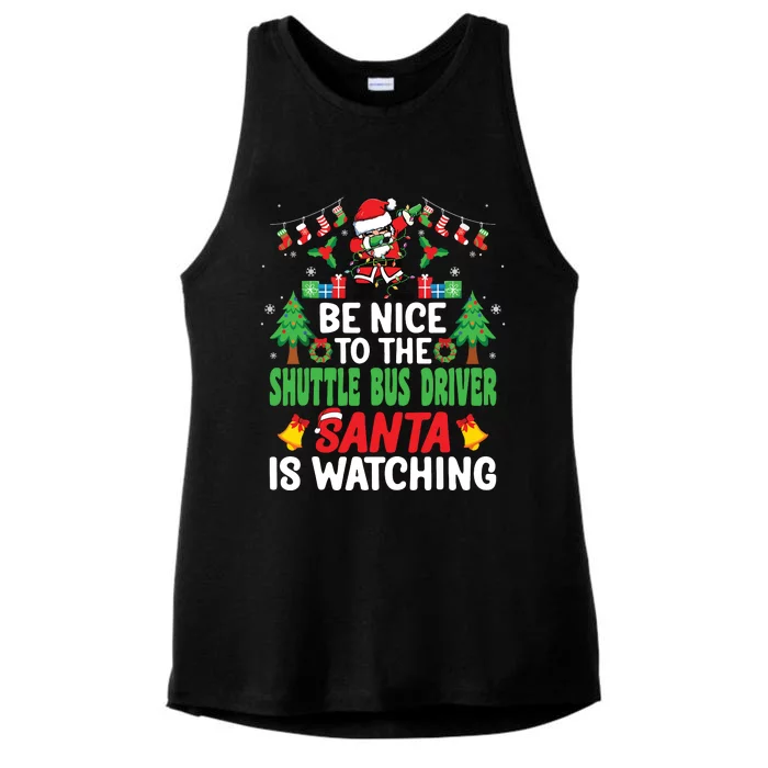 Be Nice To The Shuttle Bus Driver Santa Christmas Ladies Tri-Blend Wicking Tank