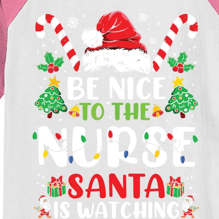 Be Nice To The Nurse Santa Is Watching Funny Nurse Christmas Kids Colorblock Raglan Jersey