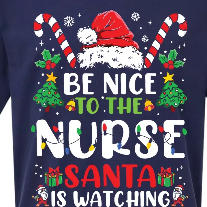 Be Nice To The Nurse Santa Is Watching Funny Nurse Christmas Sueded Cloud Jersey T-Shirt