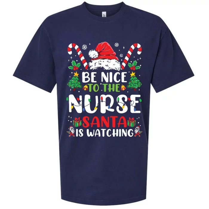 Be Nice To The Nurse Santa Is Watching Funny Nurse Christmas Sueded Cloud Jersey T-Shirt