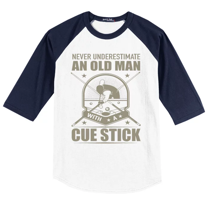 Billiard Never Underestimate An Old Man With A Cue Stick Baseball Sleeve Shirt